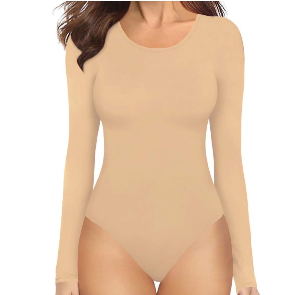MANGOPOP Womens Long Sleeve Tops Bodysuit Size Large Stretch Minimalist NWT